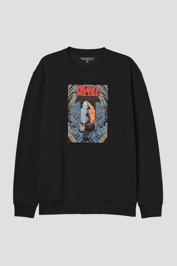 Elo Polo Republica Men's Heavy Metal Printed Fleece Sweat Shirt Black