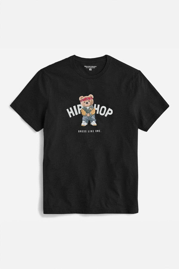 Elo Polo Republica Men's Hip Hop Printed Short Sleeve Tee Shirt Black