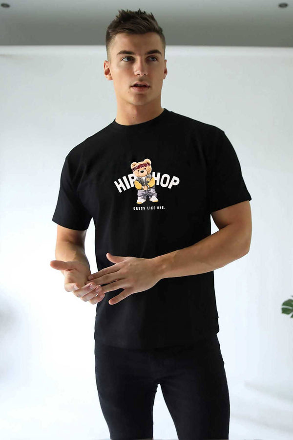 elo Polo Republica Men's Hip Hop Printed Short Sleeve Tee Shirt Black