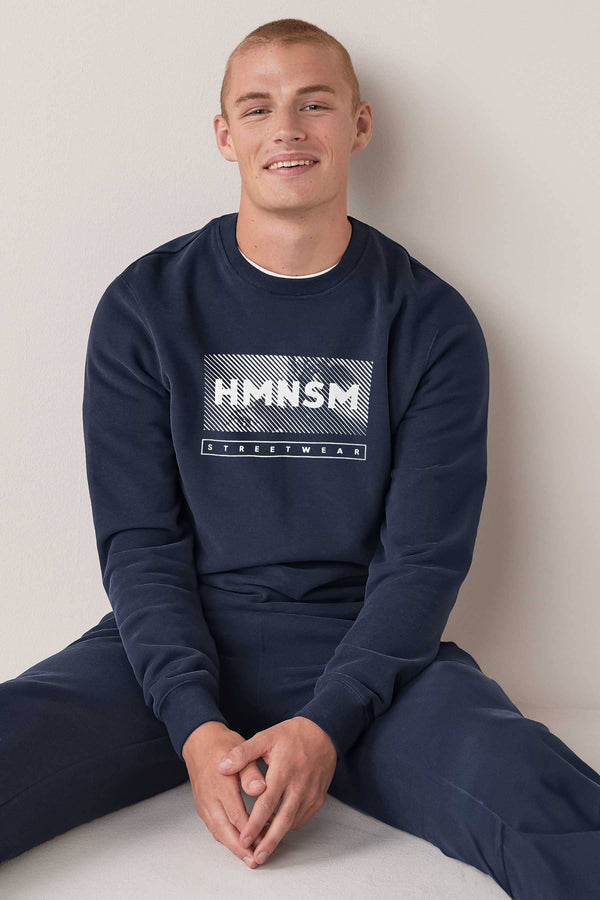 Elo Polo Republica Men's HMNSM Printed Fleece Sweat Shirt Navy