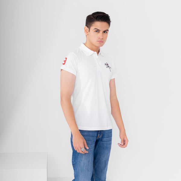 Elo Polo Republica Men's Horse & 8 Embroidered Short Sleeve Polo Shirt White