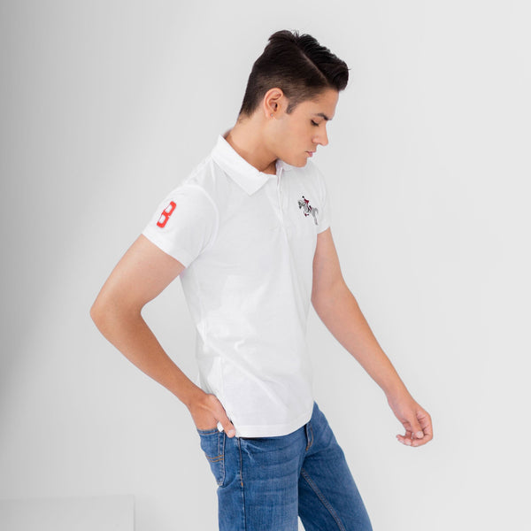 Elo Polo Republica Men's Horse & 8 Embroidered Short Sleeve Polo Shirt White