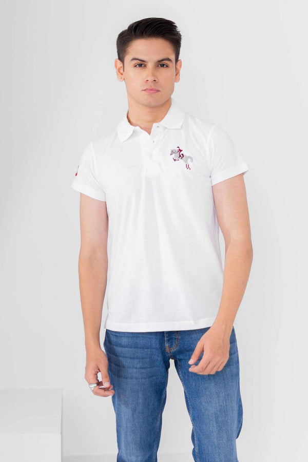 elo Polo Republica Men's Horse & 8 Embroidered Short Sleeve Polo Shirt White