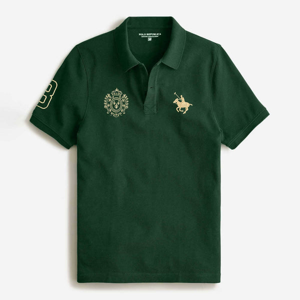Elo Polo Republica Men's Horse Emblem & 8 Embroidered Short Sleeve Polo Shirt Bottle Green