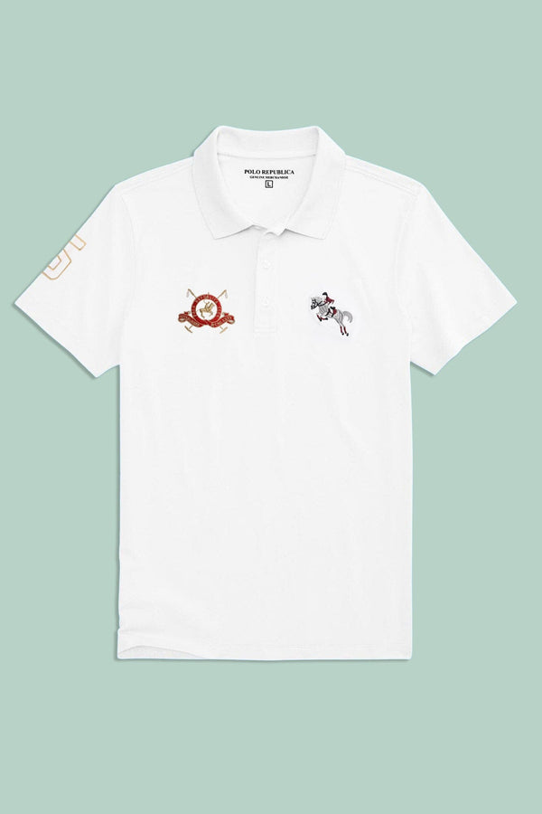 Elo Polo Republica Men's Horse Rider & 5 Embroidered Short Sleeve Polo Shirt White