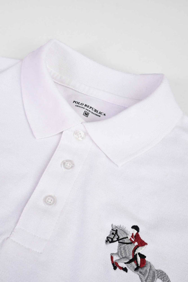 Elo Polo Republica Men's Horse Rider & 5 Embroidered Short Sleeve Polo Shirt White