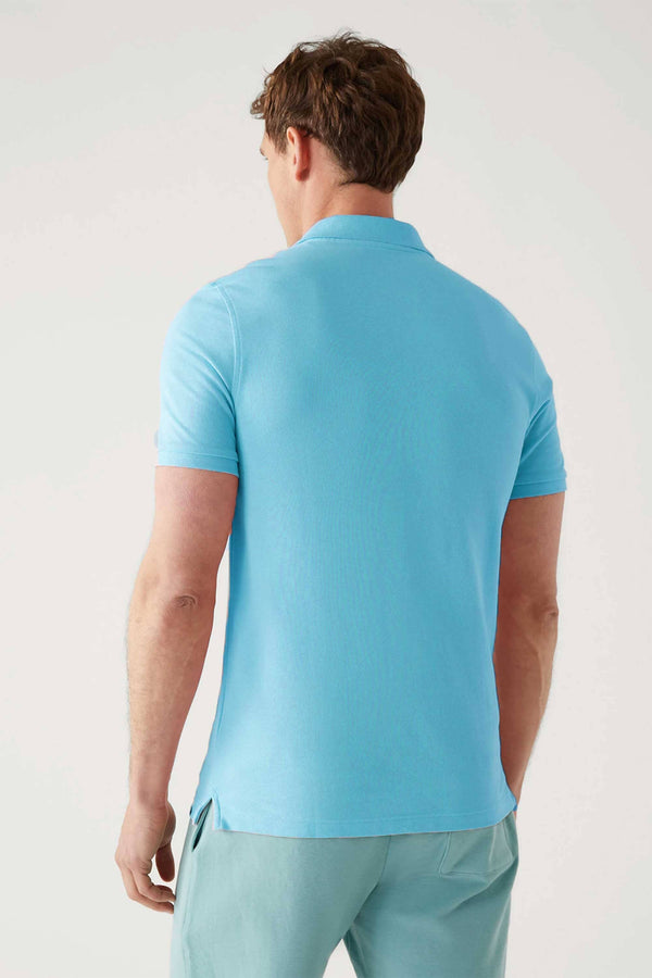 Elo Polo Republica Men's Horse Rider & 85 Embroidered Short Sleeve Polo Shirt Aqua Blue