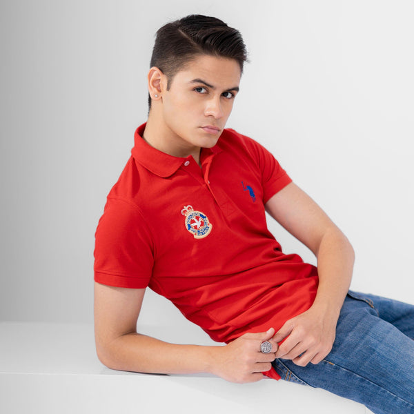 Elo Polo Republica Men's Horse Rider & Crest Embroidered Short Sleeve Polo Shirt Red