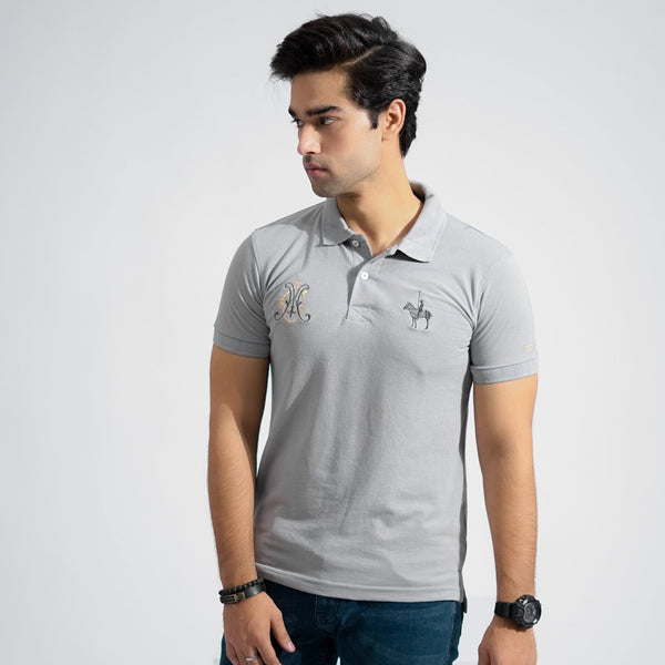 Elo Polo Republica Men's Horse Rider & Crest Polo Embroidered Short Sleeve Polo Shirt Grey