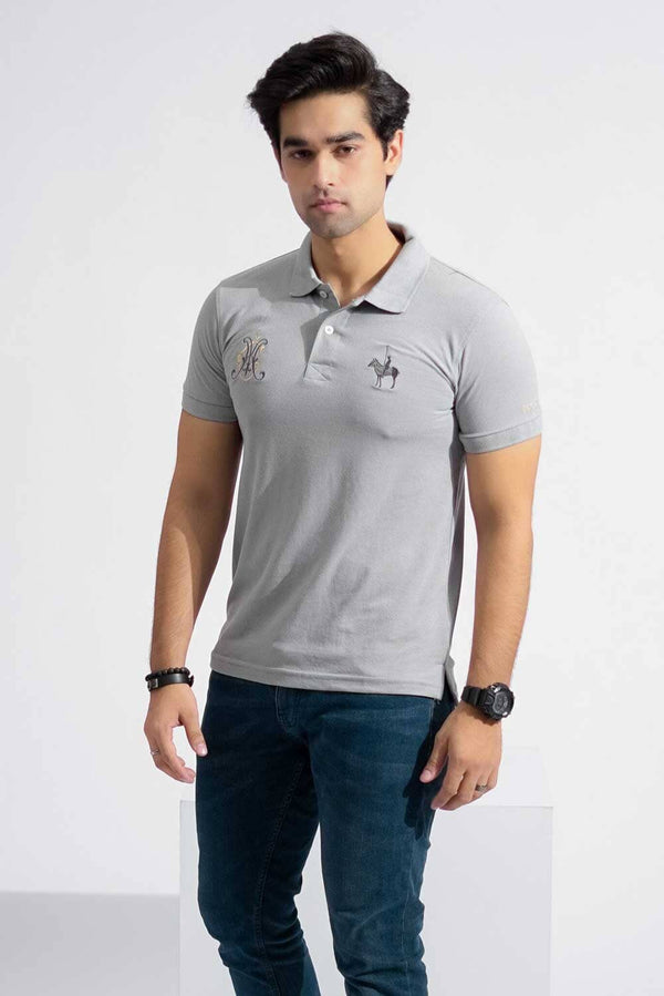 elo Polo Republica Men's Horse Rider & Crest Polo Embroidered Short Sleeve Polo Shirt Grey
