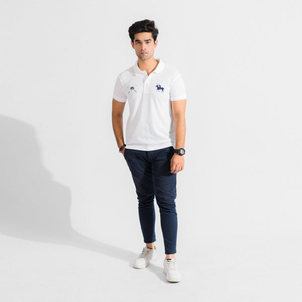 Elo Polo Republica Men's Horse Rider & Mallet 8 Embroidered Short Sleeve Polo Shirt White