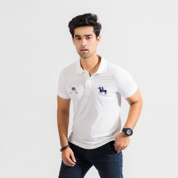 Elo Polo Republica Men's Horse Rider & Mallet 8 Embroidered Short Sleeve Polo Shirt White