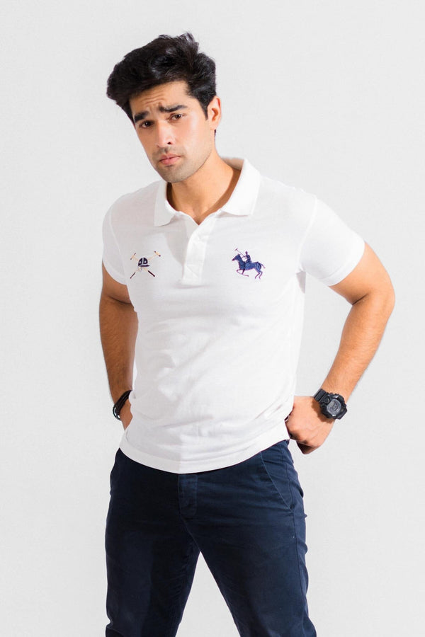 elo Polo Republica Men's Horse Rider & Mallet 8 Embroidered Short Sleeve Polo Shirt White
