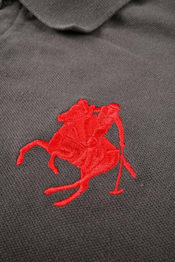 Elo Polo Republica Men's Horse Rider & PR Crest Embroidered Short Sleeve Polo Shirt Graphite