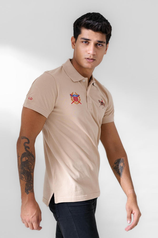 Elo Polo Republica Men's Horse Rider & USA Crest Embroidered Short Sleeve Polo Shirt Off White
