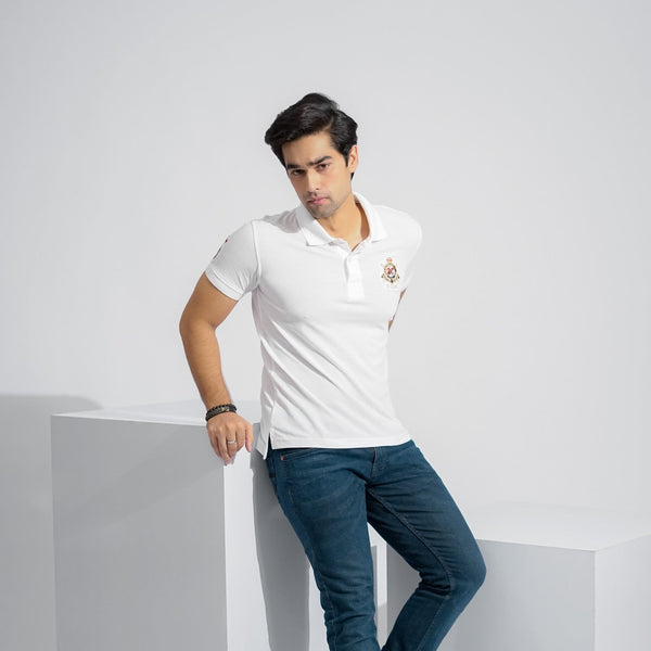 Elo Polo Republica Men's Hunter Jumper & Crest 5 Embroidered Short Sleeve Polo Shirt White