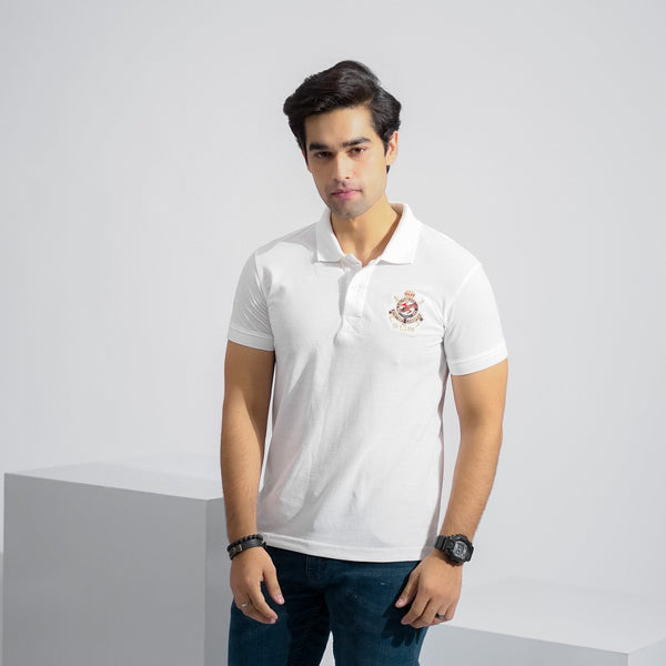 Elo Polo Republica Men's Hunter Jumper & Crest 5 Embroidered Short Sleeve Polo Shirt White