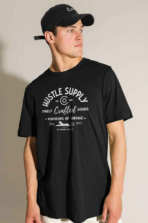 elo Polo Republica Men's Hustle Supply Printed Crew Neck Tee Shirt Black
