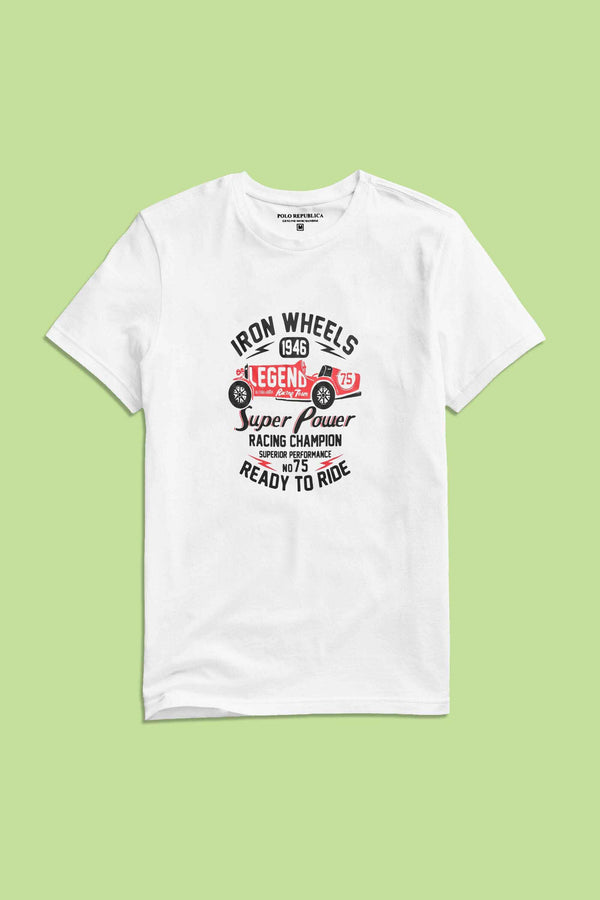 Elo Polo Republica Men's Iron Wheels Printed Short Sleeve Tee Shirt White