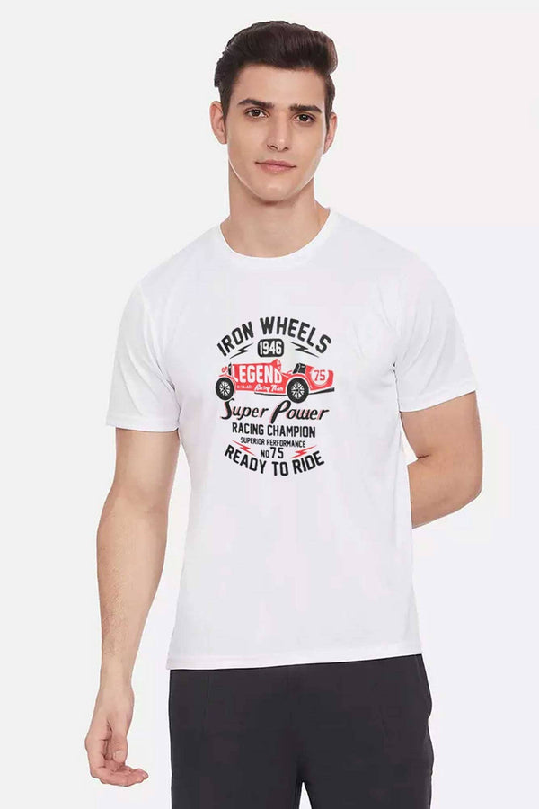 elo Polo Republica Men's Iron Wheels Printed Short Sleeve Tee Shirt White