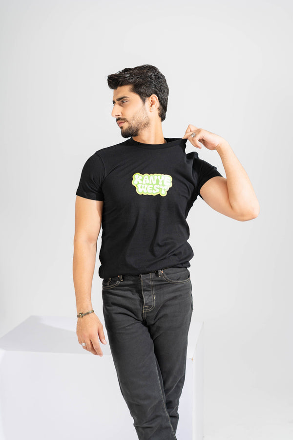 elo Polo Republica Men's Kayne West Printed Crew Neck Tee Shirt Black