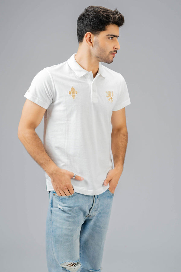Elo Polo Republica Men's Lion Crest & 9 Polo Embroidered Short Sleeve Polo Shirt White