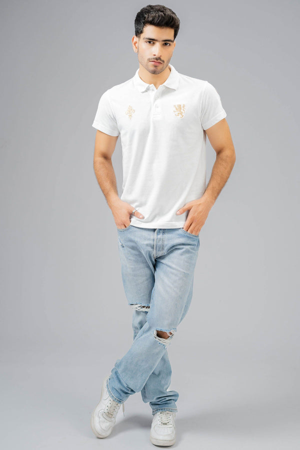 Elo Polo Republica Men's Lion Crest & 9 Polo Embroidered Short Sleeve Polo Shirt White