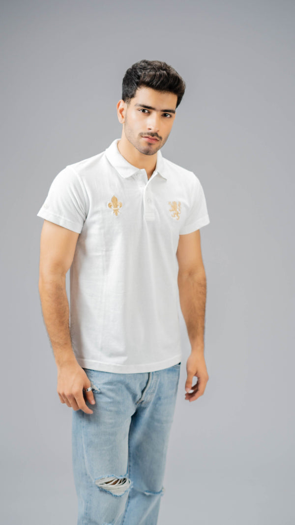 Elo Polo Republica Men's Lion Crest & 9 Polo Embroidered Short Sleeve Polo Shirt White