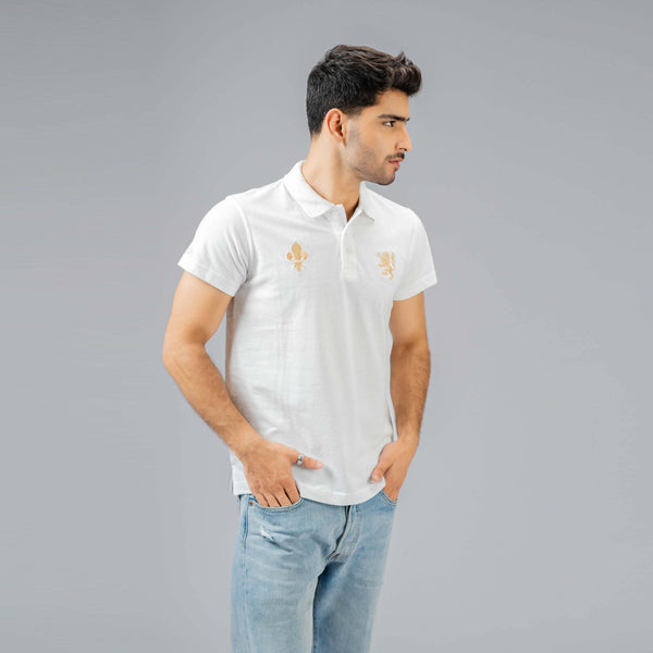 elo Polo Republica Men's Lion Crest & 9 Polo Embroidered Short Sleeve Polo Shirt White