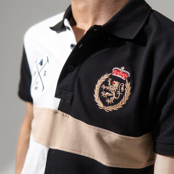 Elo Polo Republica Men's Lion Crest & Mallets Embroidered Polo Shirt Black & White