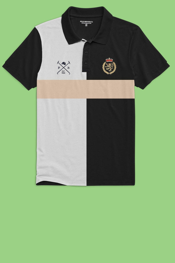 elo Polo Republica Men's Lion Crest & Mallets Embroidered Polo Shirt Black & White