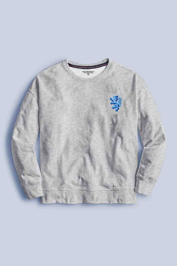elo Polo Republica Men's Lion Crest Printed Fleece Sweat Shirt Heather Grey