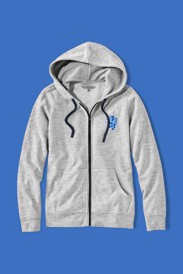 Elo Polo Republica Men's Lion Crest Printed Zipper Hoodie Heather Grey