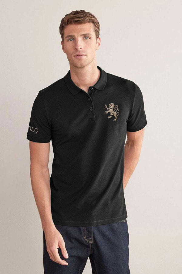 elo Polo Republica Men's Lion & Polo Embroidered Short Sleeve Polo Shirt Black