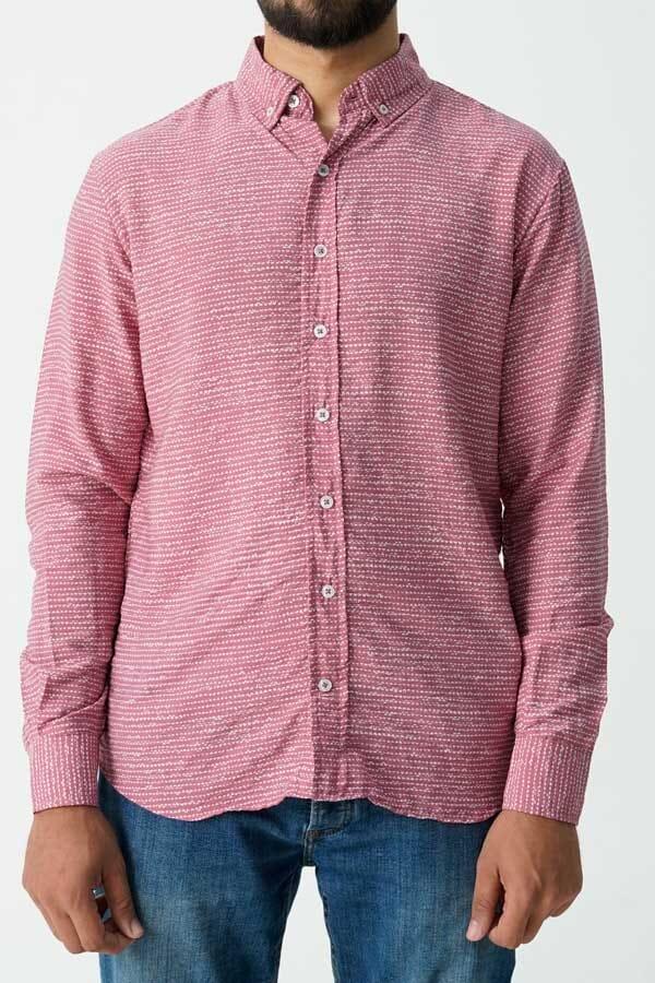 Elo Polo Republica Men's Little Heart Button Down Casual Shirt Pink