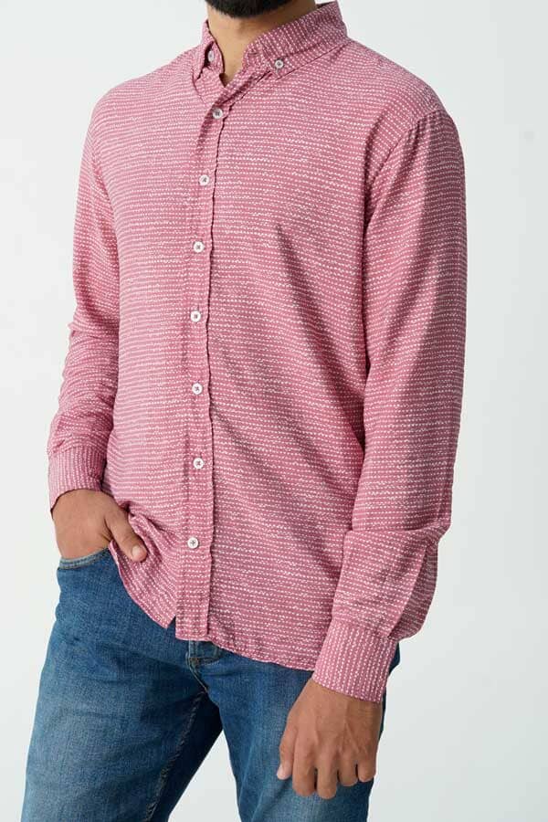 elo Polo Republica Men's Little Heart Button Down Casual Shirt Pink