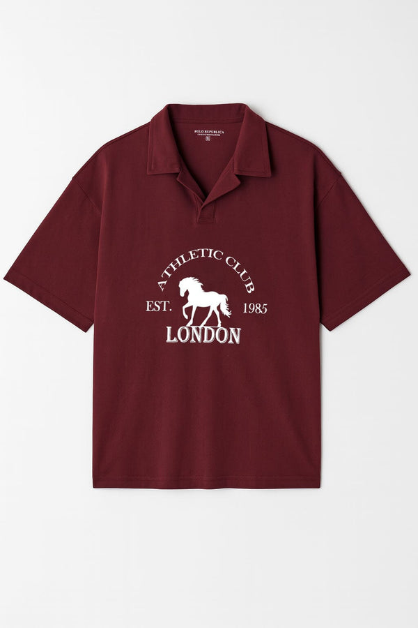 elo Polo Republica Men's London Drop Shoulder Oversized Polo Shirt Maroon
