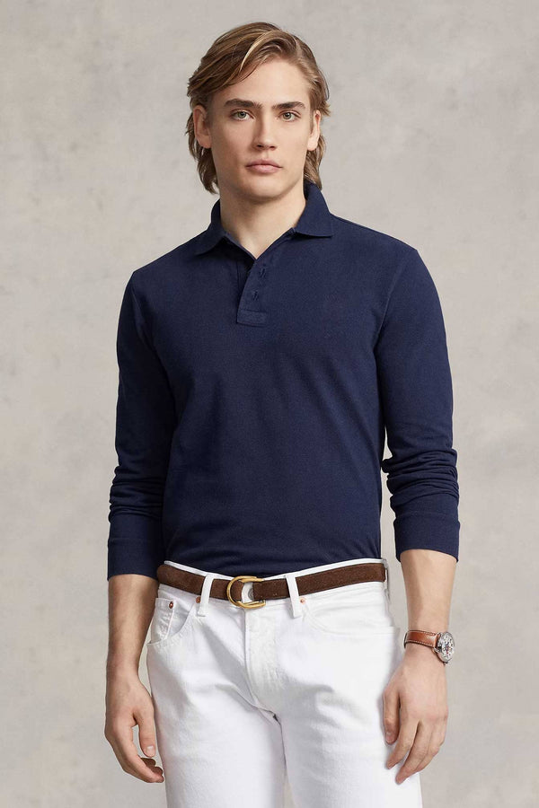 elo Polo Republica Men's Long Sleeve Pique Polo Shirt Navy