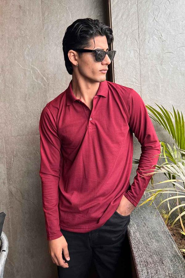 Elo Polo Republica Men's Long Sleeve Polo Shirt Maroon
