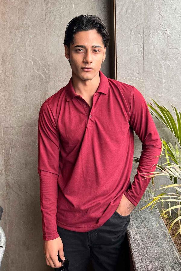 elo Polo Republica Men's Long Sleeve Polo Shirt Maroon