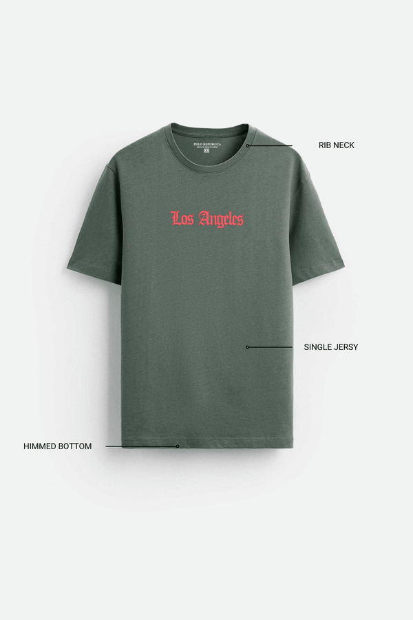 Elo Polo Republica Men's Los Angeles Printed Crew Neck Tee Shirt Dark Olive
