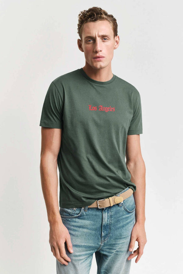 elo Polo Republica Men's Los Angeles Printed Crew Neck Tee Shirt Dark Olive
