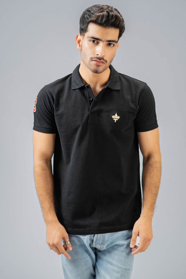 Elo Polo Republica Men's Maple Leaf & 3 Embroidered Short Sleeve Polo Shirt Black