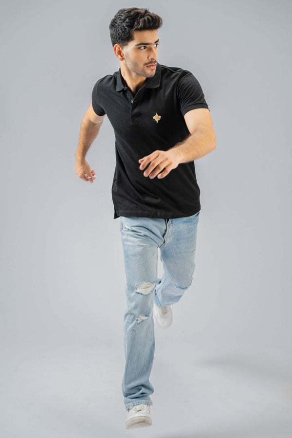 Elo Polo Republica Men's Maple Leaf & 3 Embroidered Short Sleeve Polo Shirt Black
