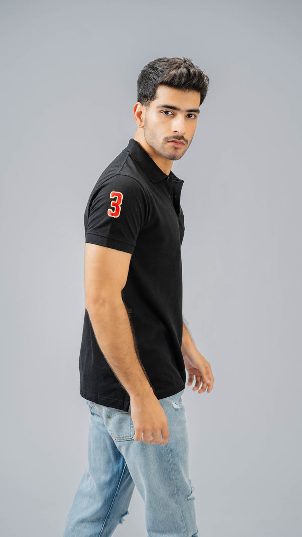 Elo Polo Republica Men's Maple Leaf & 3 Embroidered Short Sleeve Polo Shirt Black