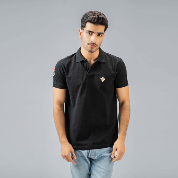 elo Polo Republica Men's Maple Leaf & 3 Embroidered Short Sleeve Polo Shirt Black
