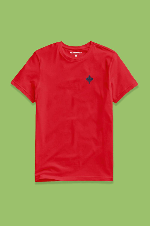 Elo Polo Republica Men's Maple Leaf Embroidered Crew Neck Tee Shirt Red
