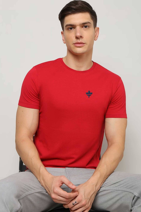 elo Polo Republica Men's Maple Leaf Embroidered Crew Neck Tee Shirt Red