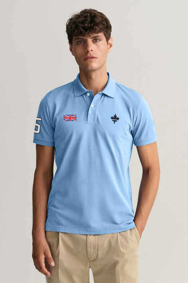 elo Polo Republica Men's Maple Leaf & Flag Embroidered Short Sleeve Polo Shirt Sky