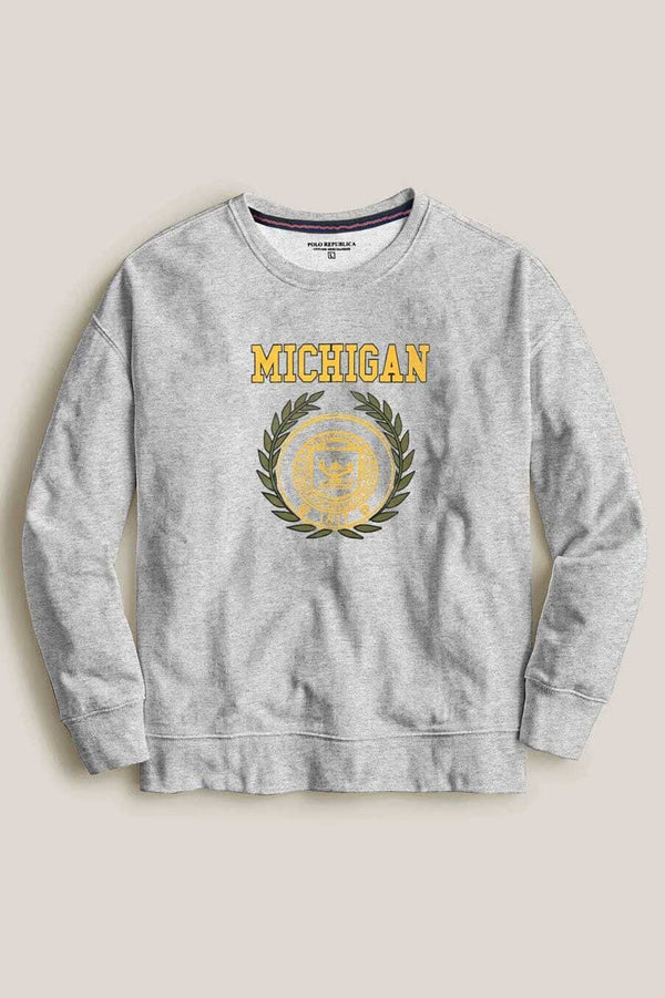 Elo Polo Republica Men's Michigan Printed Fleece Sweat Shirt Heather Grey